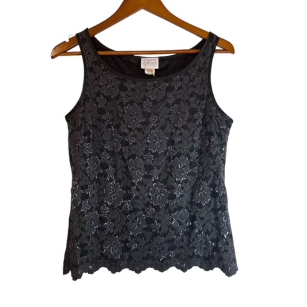 Willi Smith Y2K Babydoll Lace Top L Sleeveless Whimsigoth Fairy Grunge Black 90s